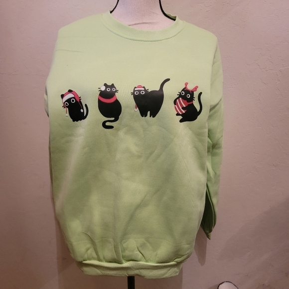 New Christmas Cat Sweatshirt Sz Large - Picture 1 of 4